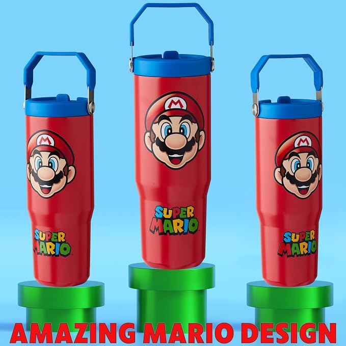 Get Trend Super Mario Tumbler Stainless Steel with Straw 30oz Kids Teens Insulated Cup with Lid Travel Mug Cups for School Sports Gifts for Kids (Red Super Mario) - Image 5