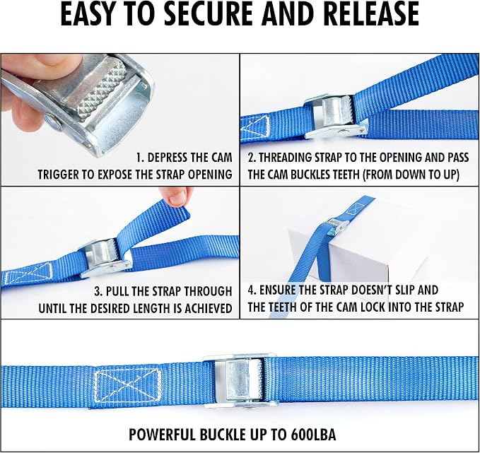 Cartman 1" x 12' Lashing Straps Cargo Tie-Down Strap Up to 600lbs, 8pk in Carry - Image 4