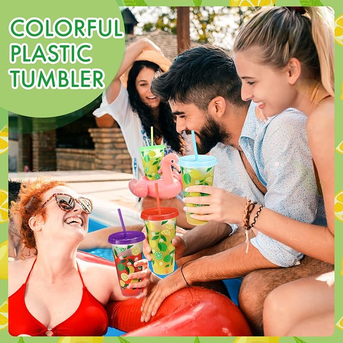 Honeydak 24 oz Lemon Tumbler with Straw and Lid Gifts Reusable Plastic Cups Bulk Water Bottle Iced Coffee Travel Mug Cup for Birthday Party - Image 6