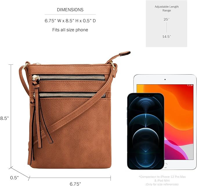 DELUXITY | Crossbody Purse Bag | Functional Multi Pocket Double Zipper Purse | - Image 3