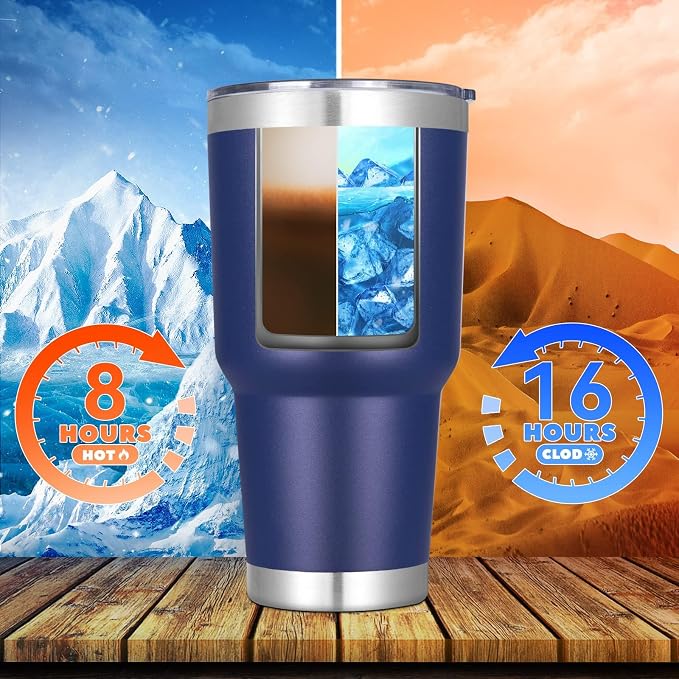 DOMICARE 30oz Tumbler Bulk with Lid and Straw, Double Wall Travel Coffee Mug, Insulated Vacuum Stainless Steel Tumblers, Powder Coated Tumbler Cup (Navy, 8) - Image 4
