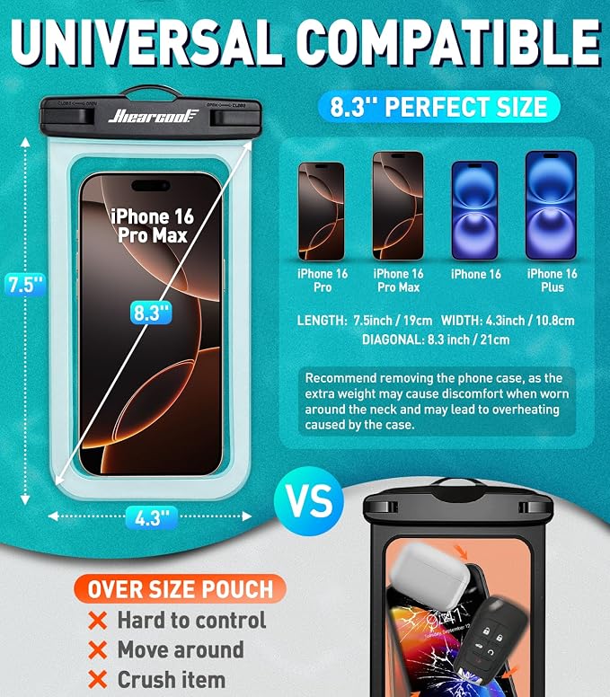 Hiearcool Waterproof Phone Pouch, Waterproof Phone Case, IPX8 Cellphone Dry Bag - Image 2