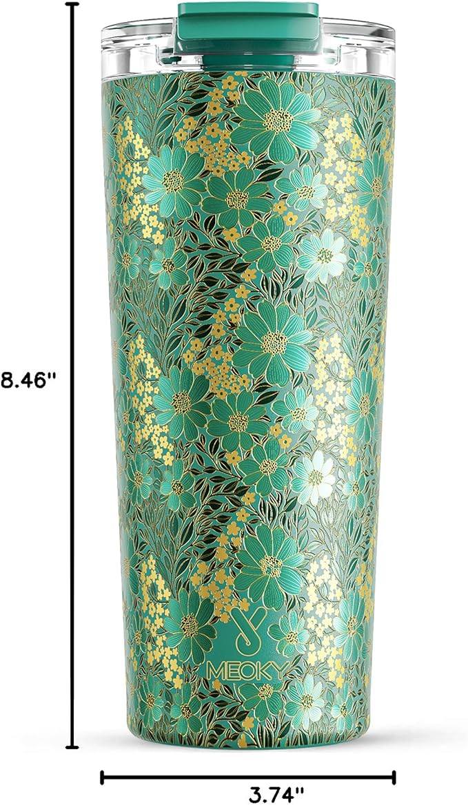 Meoky 24 oz Travel Coffee Mug with Leak-proof Lid, Stainless Steel Insulated Coffee Tumbler, Keeps Hot for 8 Hours or Cold for 24 Hours, Fits in Car Cup Holder (Emerald Bloom) - Image 3