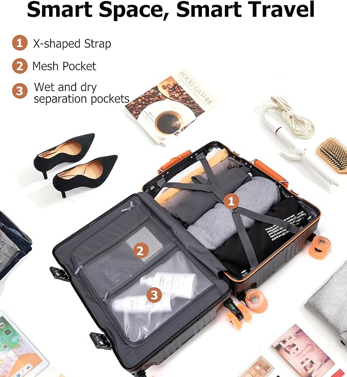 feilario 24in Aluminum Frame Wide Handle Hard Shell Carry On Suitcase - Image 5