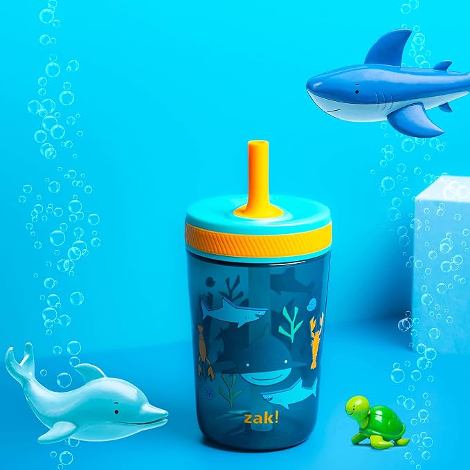 Zak Designs Kelso 15 oz Tumbler Set, (Underwater) Leak-Proof Screw-On Lid with Straw Made of Durable Plastic and Silicone, Perfect Bundle for Kids (2pc Set) - Image 2
