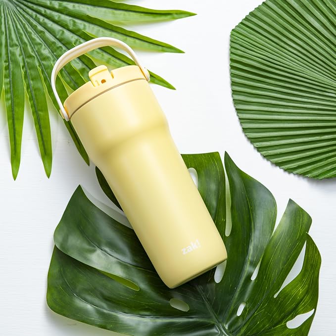 Zak Designs Sutton Travel Tumbler for On the Go, 30oz Stainless Steel with Vacuum Insulation, Straw Spout, Carry Handle for Cold Drinks (Vanilla Yellow) - Image 9
