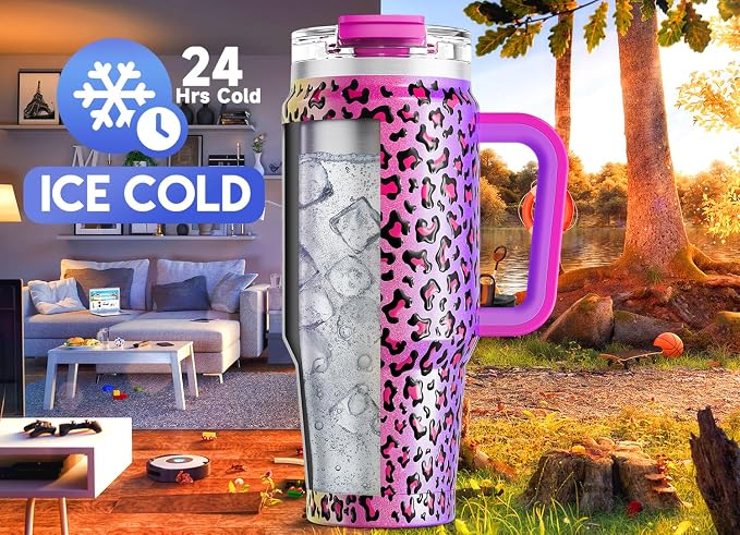 Meoky 32 oz Tumbler with Handle, Insulated Tumbler with Lid and Straw, Stainless Steel Travel Mug, Keeps Cold for 24 Hours, 100% Leak Proof, Fits in Car Cup Holder (Celebration) - Image 2