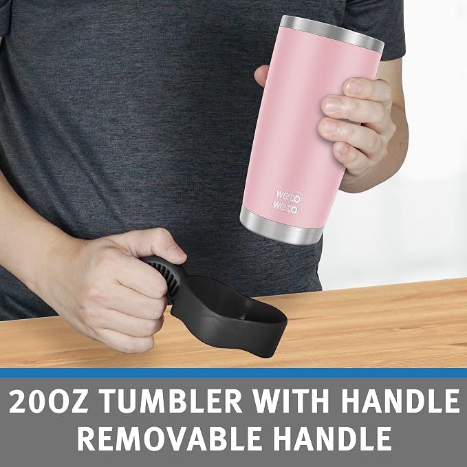 WETOWETO 20oz Tumbler with 2 lids and 2 straws, Stainless Steel Vacuum Insulated Water Coffee Tumbler Cup with Handle, Double Wall Powder Coated Travel Mug Thermal Cup (Ice Pink, 1 Pack) - Image 4