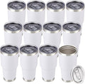 30 oz Tumbler with Lid Stainless Steel Tumblers Bulk Vacuum Insulated Cup Reusable Powder Coated Travel Mug Double Wall Leak Proof Cups Keep Cold Drinks for 12 Hours White, Set of 12 by CoolYoleb