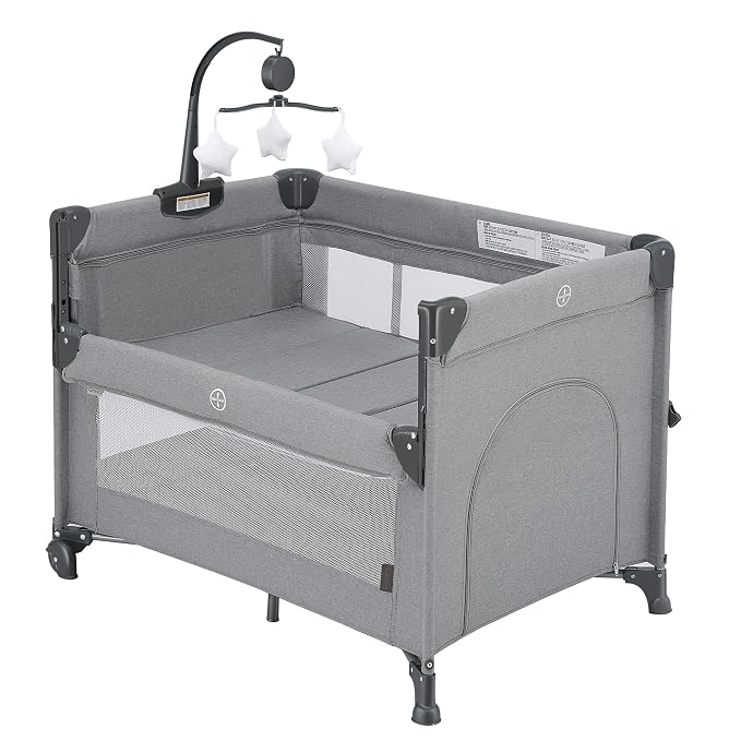 2-in-1 Baby Playard, Pack and Play Bassinet, Easy Folding Portable Crib by QUTANIX
