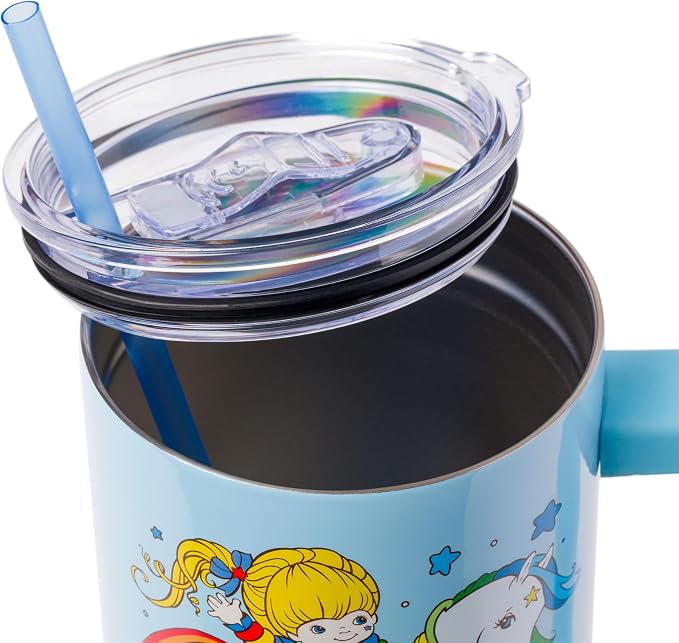 Silver Buffalo Rainbow Brite Featuring Starlite Stars Double Walled Stainless Steel Tumbler with Handle and Straw, Fits in Standard Cup Holder, 40 Ounces - Image 4