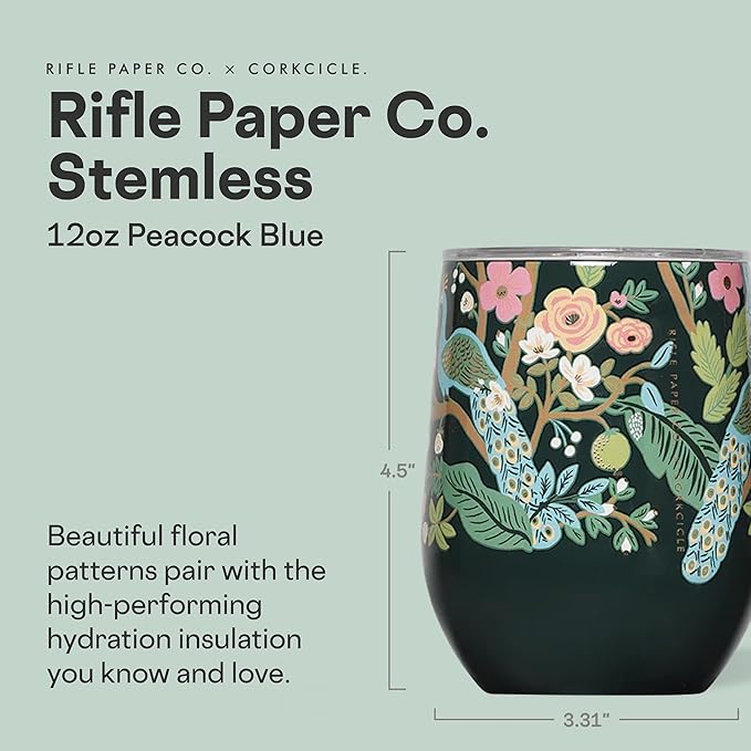 Corkcicle Stemless Insulated Wine Glass Tumbler - Keeps Beverages Cold 6 Hrs Hot 3 Hrs - Stainless Steel - Easy-Grip - Gift for Mom - Great for Mother's Day or Christmas - 12 oz - Peacock Blue - Image 2