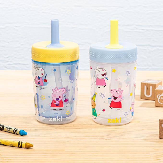 Zak Designs Peppa Pig Capri Toddler Tumblers For Travel or At Home, 9oz 2-Pack Double Wall Plastic Sippy Cups With Leak-Proof Design is Perfect For Kids (Peppa and Friends) - Image 3