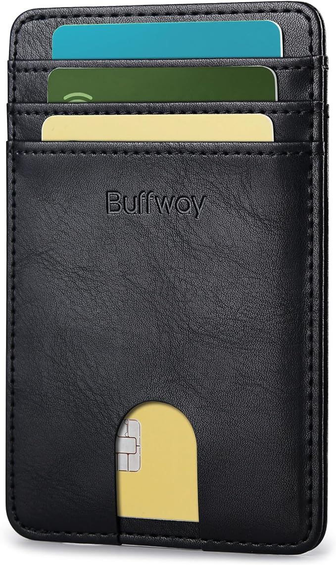 Buffway Mens Slim Wallet, Minimalist Thin Front Pocket Leather Credit Card by Buffway