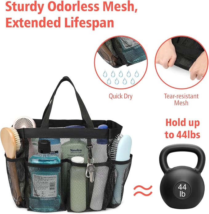 F-color Mesh Shower Caddy Portable, Upgrade Deeper 7 Pockets Shower Bag Basket - Image 7