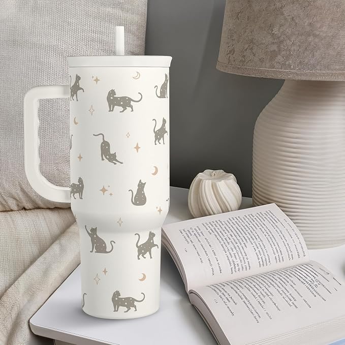 Gift for Cat Lovers Cat Mom – 40oz Stainless Steel Tumbler with Handle and Straw - Travel Coffee Mug for Women, Gift for Birthday, Christmas - Image 6