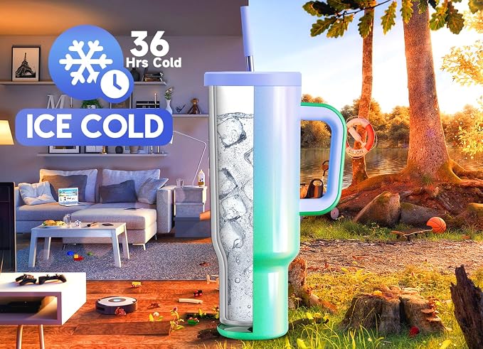 Meoky 50 oz Tumbler with Handle, Tumbler with Lid and Straw, Insulated Stainless Steel Travel Mug, 100% Leak-proof, Keeps Cold for 36 Hours or Hot for 12 Hours (Fairyland) - Image 2