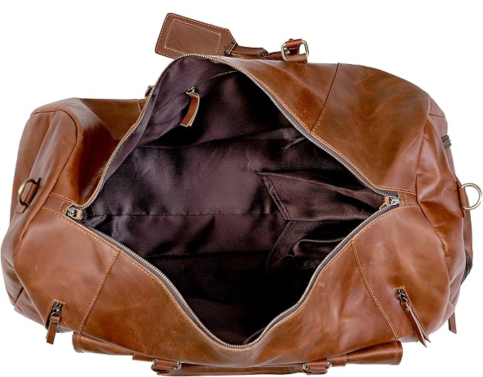 24 Inch Leather Duffle Bags for Men Large Full-Grain Buffalo Leather Overnight - Image 4