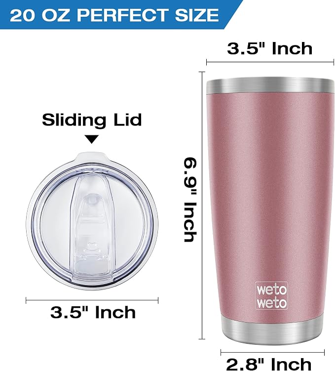 WETOWETO 20oz Insulated Stainless Steel Tumbler, Double Wall Vacuum Travel Coffee Mug, Powder Coated Tumbler Cup (Rose Gold,1) - Image 3