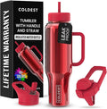 Coldest Tumbler with Handle and Straw, 100% Spill Proof Tumbler with Straw (3 Lids), Stainless Steel Insulated Leakproof Tumblers for Women Men, Cup Holder Friendly, 46 oz (Raspberry Reflections) by Coldest