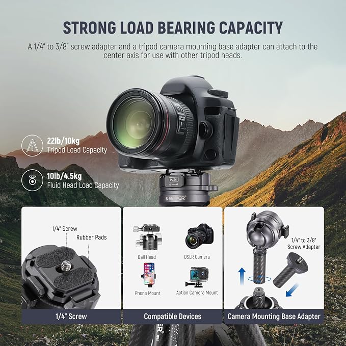 NEEWER LITETRIP LT32 62" Travel Tripod Carbon Fiber - Image 7