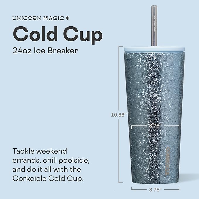 Corkcicle Cold Cup - Triple Insulated Tumbler with Straw - 12 Hours Cold - Leak-Resistant Lid - Easy Grip - Non-Slip Bottom - Summer Drinkware Gift - Keeps Drinks Ice Cold - 24 oz - Ice Breaker - Image 2
