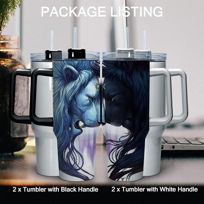 sweet grain Sublimation Tumblers 40 oz with Handle(4 Pack) - Stainless Steel Double Wall Vacuum Insulated Large Tumbler Bulk with Removable Handle and Straw - Black & White Handle - Image 7