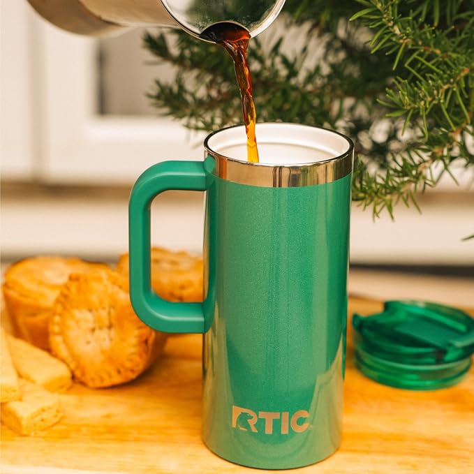 RTIC 16oz Road Trip Travel Mug with Lid and Handle, Ceramic Lined, Insulated, Stainless Steel, Metal, Double Wall Vacuum-Insulation, Portable Coffee, Tea Cup for Hot and Cold Drink, Pine Tree Glitter - Image 6