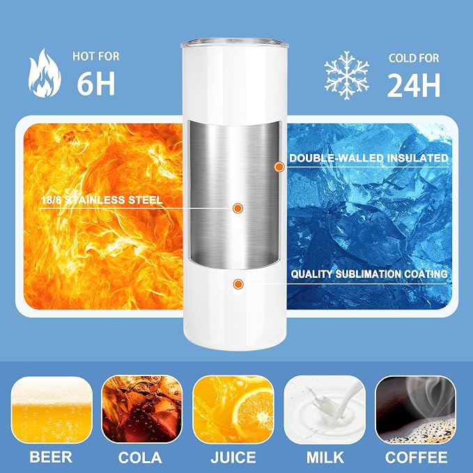 Joyclub Sublimation Tumblers 20 oz 10 Pack Flat Bottom Sublimation Blanks Bulk Stainless Steel Insulated Skinny Straight Cups with Lid and Straw, Gift Box - Image 6