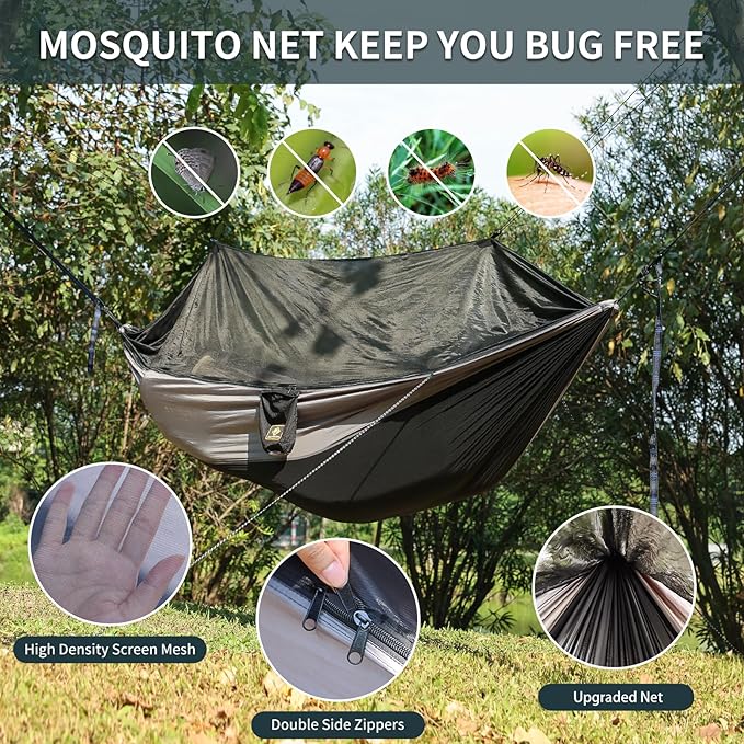 Camping Hammock with Net, Travel Portable Lightweight Hammocks with Tree Straps - Image 2