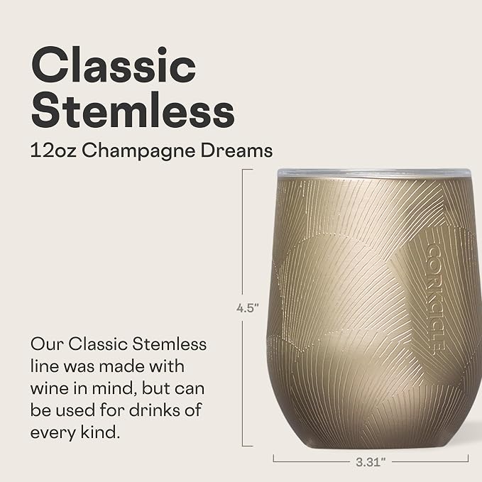 Corkcicle Stemless Wine Tumbler - Keeps Drinks Cold for 6 Hours - Triple-Insulated Stainless Steel - Non-Slip Base - Summer Drinkware Gift - Keeps Drinks Ice Cold - 12 oz - Champagne Dreams - Image 2