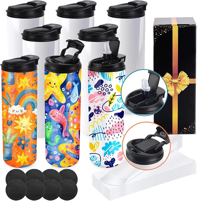 Joyclub 8 Pack Sublimation Water Bottle Blanks Dual Opening 20 oz Sublimation Tumblers with Leakproof Lid and Straw Insulated Stainless Steel Sports Cups by Joyclub