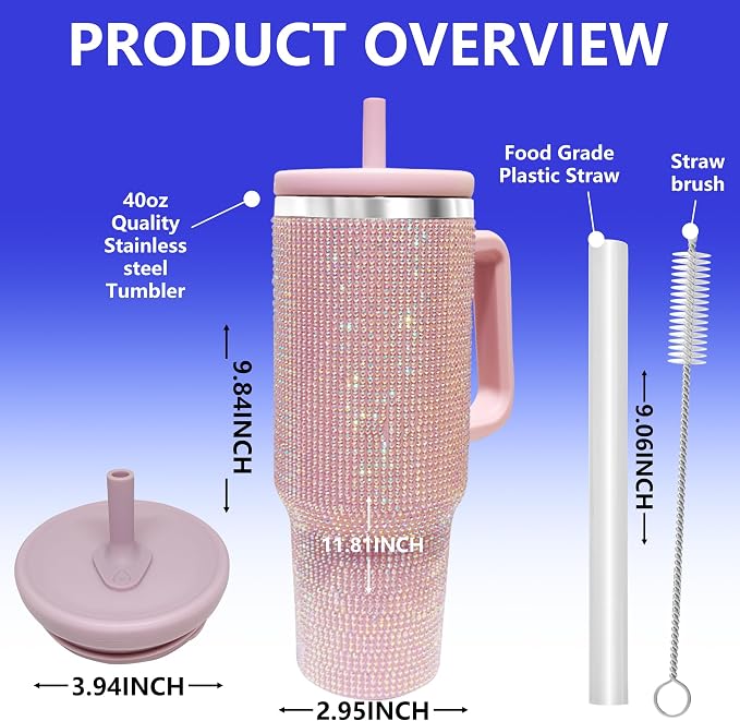 40-OZ Insulated Water Bottle,Insulated Stainless Steel Tumbler,Reusable Cold Drink Thermos,BPA-Free, Double-Wall Stainless Steel Water Bottle (Lilac Purple-Diamond, 40, Fluid Ounces) - Image 2