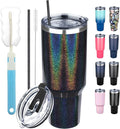 40 oz Tumbler with Lids and Straws, Stainless Steel Insulated Coffee Tumbler, Double Wall Vacuum Insulated Travel Mug Cup, Leakproof Thermal Coffee Cup for Hot and Cold Drinks (Glitter Black) by GUDEMAO