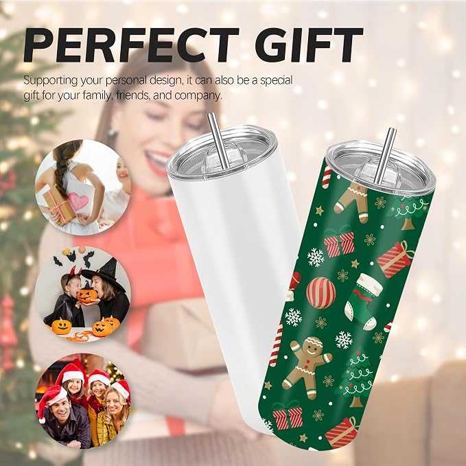 D·S 1 Pack Sublimation Tumblers 20 oz Skinny Straight Flat Bottom Blank Tumbler Cups with Individual Gift Boxed for Heat Transfer DIY Craft - Image 5
