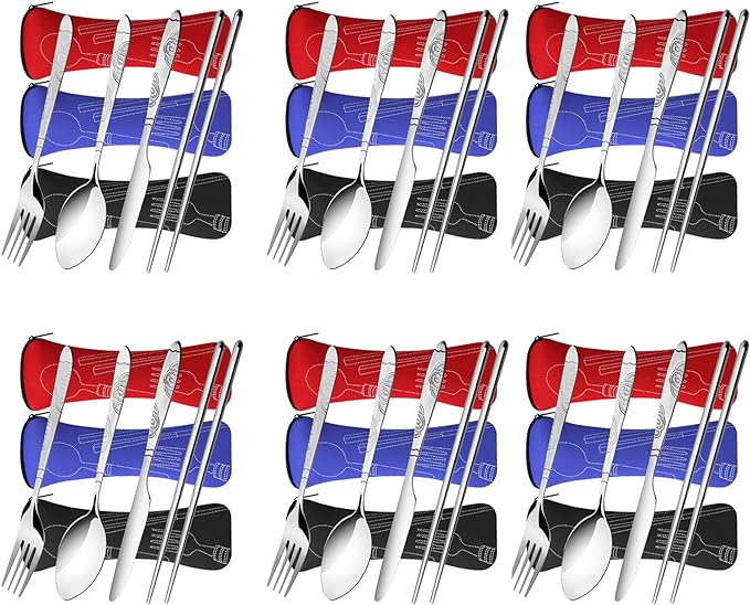 6 Pack Reusable Flatware Sets Knife, Chopsticks by Arroyner
