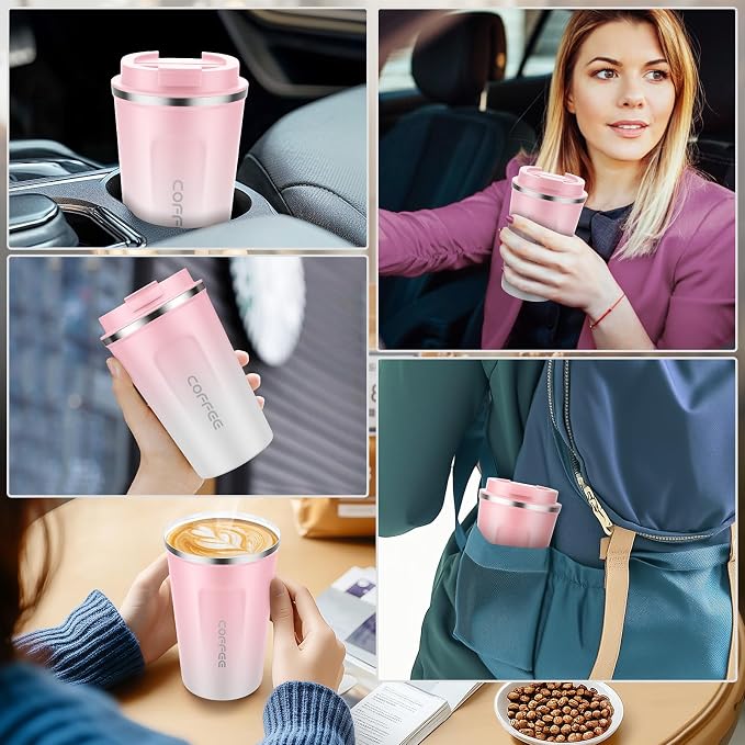 CS COSDDI 12 oz Stainless Steel Vacuum Insulated Tumbler - Coffee Travel Mug Spill Proof with Lid - Coffee Cups for Keep Hot/Ice Coffee,Tea and Beer (Pink-White380ML) - Image 6