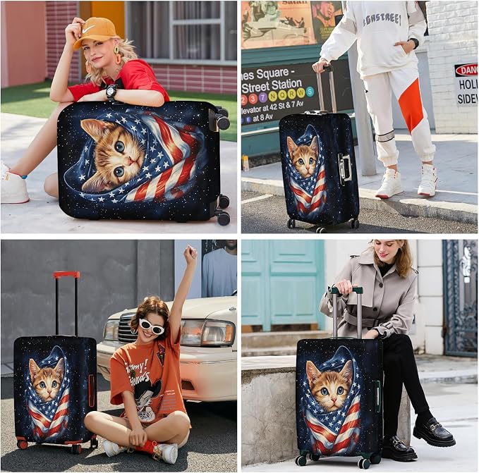 ANNA QUEEN Cute Patriotic Cat Luggage Cover, American Flag Suitcase Protector - Image 7