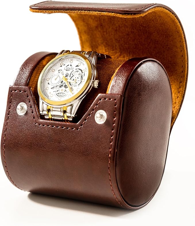 MR.OKAY Single Watch Travel Case- Classic Leather Watch Case by MR.OKAY