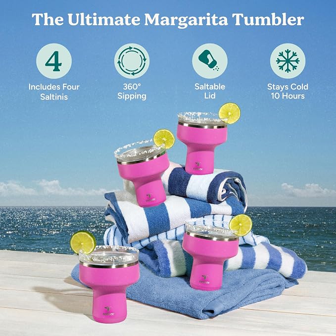 REDUCE Saltini 16oz Cocktail Tumbler - Insulated Margarita Tumbler with Lid-Keeps Drinks Cold for 10 Hours-360 Sippable Martini Glass Alternative-Shatterproof Perfect for Parties-Sunset Fuchsia-4 Pack - Image 2