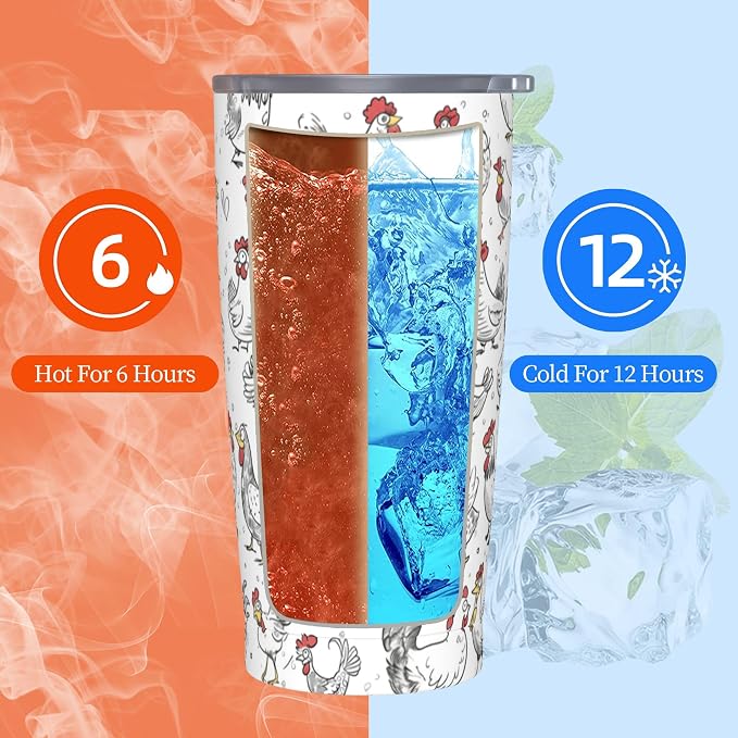 Chicken Tumbler with Lid and Straw 20oz Vacuum Insulated Coffee Cup Stainless Steel Tumblers Leakproof Travel Mug Present for Women Men - Image 6