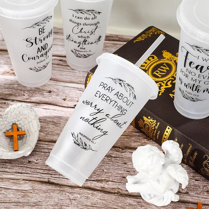 Havawish 24 Pcs Mothers Day Christian Tumbler Gift Bulk Religious Inspirational 24 oz Drinking Jesus Cup with Lid Straw Bible Verse Plastic Cup for Church Father Teacher First Communion (Clear) - Image 6