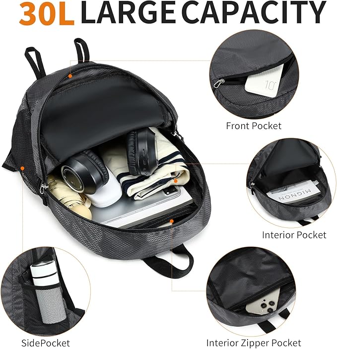Hiking Daypack, 30L Waterproof Hiking Backpack Packable Lightweight Travel Day - Image 5
