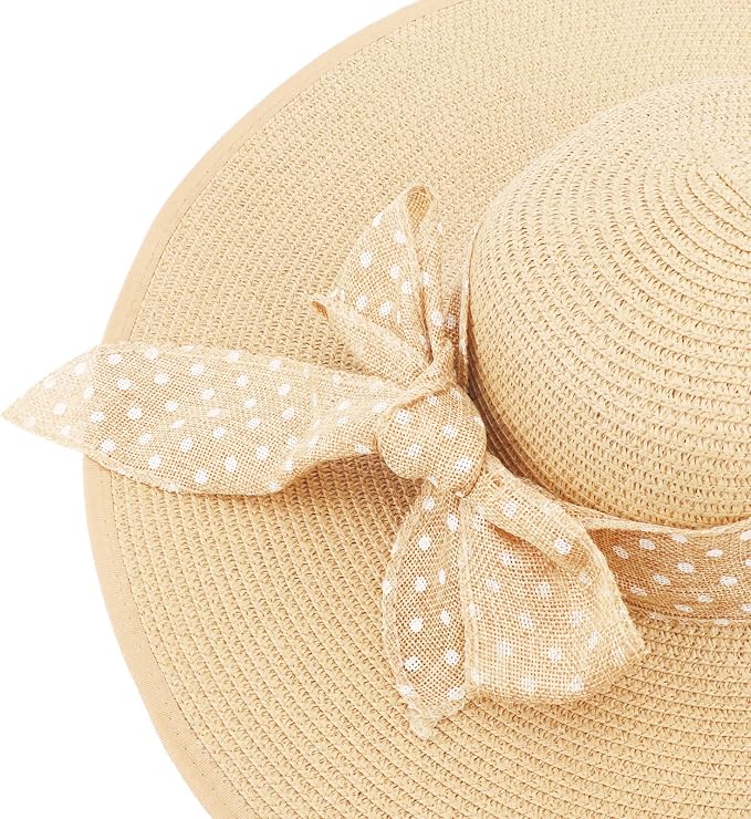 DRESHOW Beach Hats for Women Big Straw Wide Brim Summer Hat Floppy Foldable - Image 6