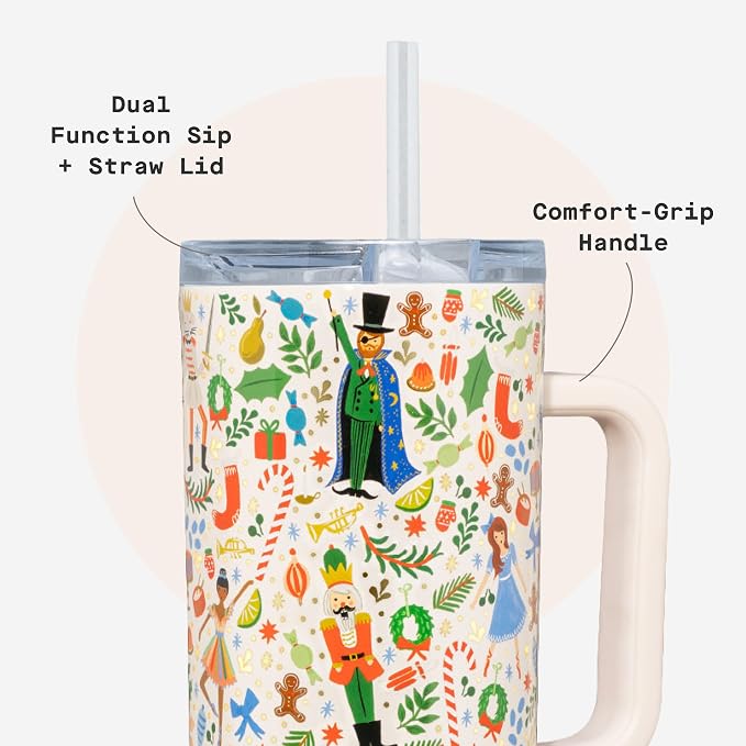 Corkcicle x Rifle Paper Co. Cruiser Insulated Tumbler with Handle & Straw - Keeps Drinks Cold 20 Hours - BPA-Free - Gift for Mom - Great for Mother's Day or Christmas - 40 oz - Nutcracker Ballet - Image 5
