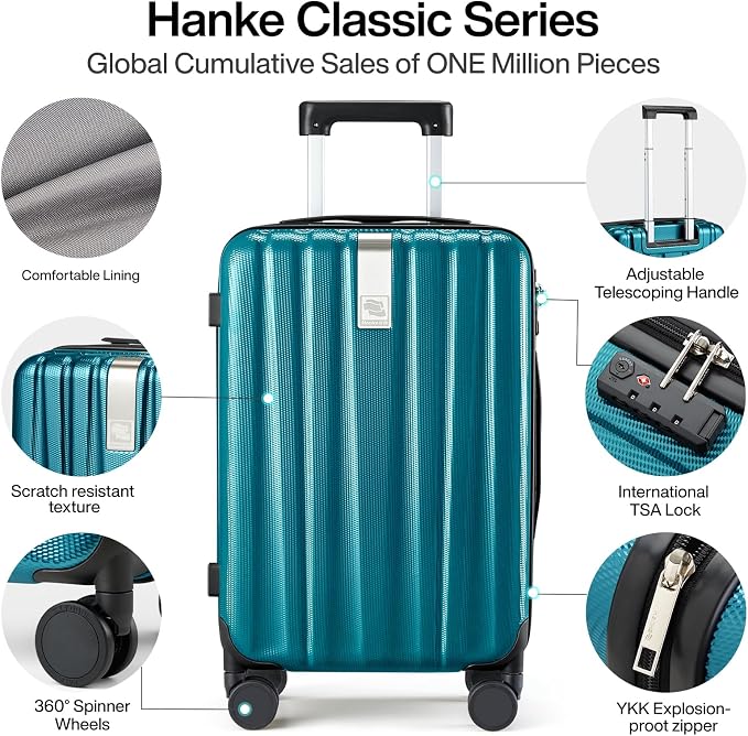 Hanke 20 Inch Carry On Luggage 22x14x9 Airline Approved Lightweight PC Hard - Image 3