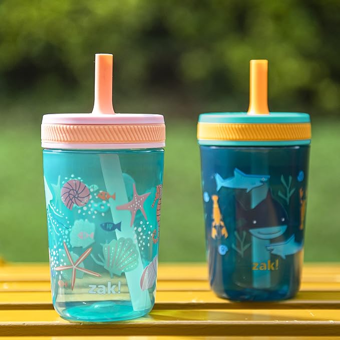 Zak Designs Kelso 15 oz Tumbler Set, (Shells) Leak-Proof Screw-On Lid with Straw Made of Durable Plastic and Silicone, Perfect Cup Bundle for Kids (2pc Set) - Image 9
