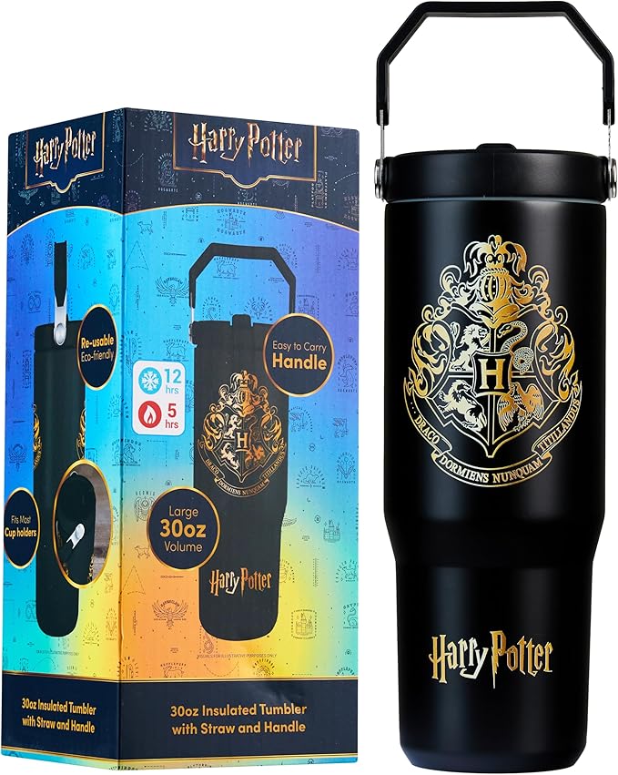 Get Trend Harry Potter Tumbler with Straw 30oz Kids Teens Insulated Cup with Lid Handle Travel Mug Cups with Lids for School Sports Gifts for Kids (Black Harry Potter) by GetTrend