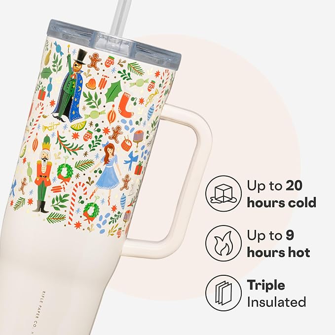 Corkcicle x Rifle Paper Co. Cruiser Insulated Tumbler with Handle & Straw - Keeps Drinks Cold 20 Hours - BPA-Free - Gift for Mom - Great for Mother's Day or Christmas - 40 oz - Nutcracker Ballet - Image 3