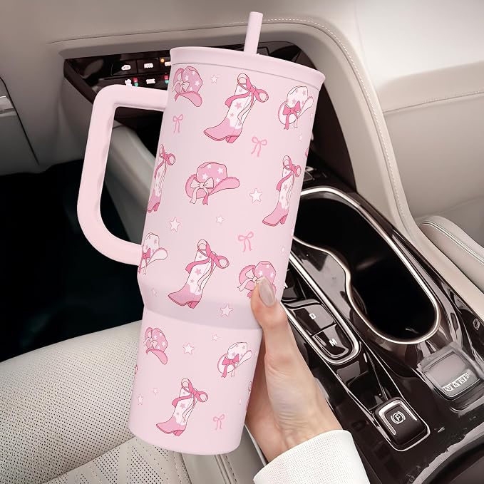 Cowgirl 40oz Slider Tumbler with Handle and Straw - Insulated Stainless Steel Travel Coffee Mug for Women Girls, Gift for Birthday, Christmas - Image 8